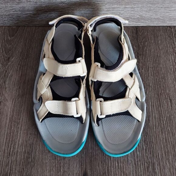 Crocs XTG LoPro Golf Sandal Women's 10 Cream Leather, Gray & Blue Shoes - Picture 3 of 9